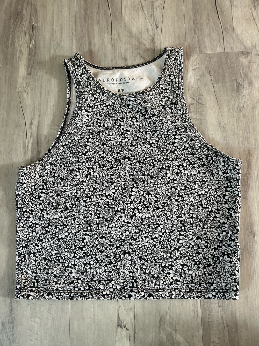 Aeropostale Black and White Floral Cropped Tank